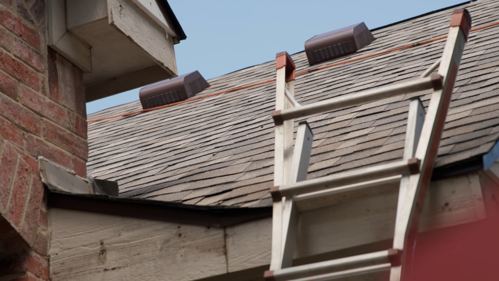 Early work on an inspection prior to a roof repair in Rockwall, Texas