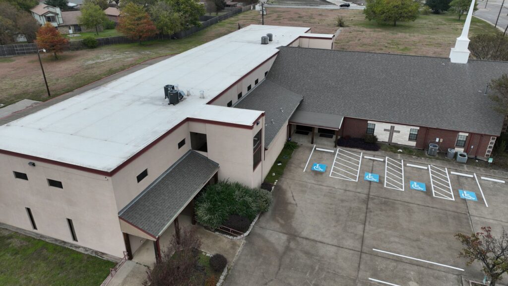 Commercial roof replacement on a church by Riddle Brothers